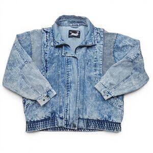 RUTH DOUGLAS Denim Jacket Women's 18W VTG 80s Acid Wash Moto Bomber Grunge Punk